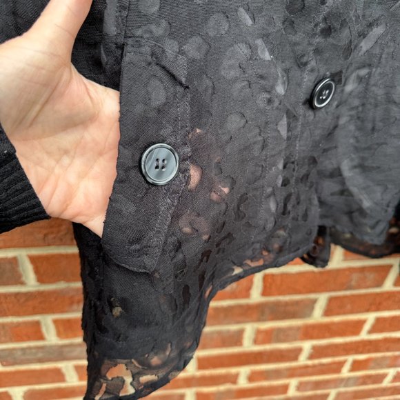 Multiples Sheer Burnout Jacket Medium Black Asymmetrical Hemline Lagenlook - Picture 5 of 11